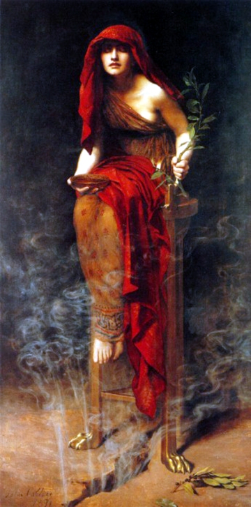 ~~~Priestess of Delphi (1891) by John Collier; the Pythia was inspired by pneuma rising from below~~~