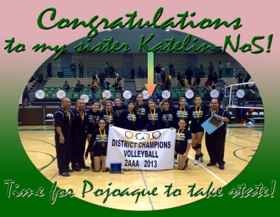 ~~Contratulations to my sister Katelin! She and her team are now District Champs!~~